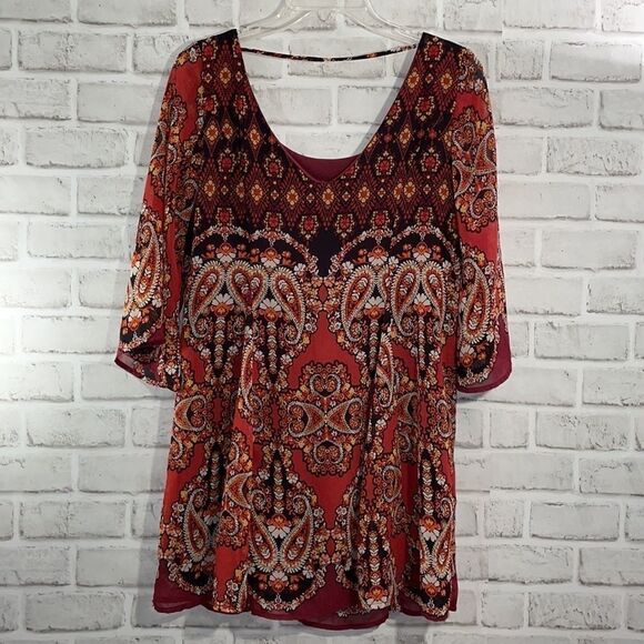 As U Wish Boho Mini Dress Red Print Paisley Print - Picture 4 of 8